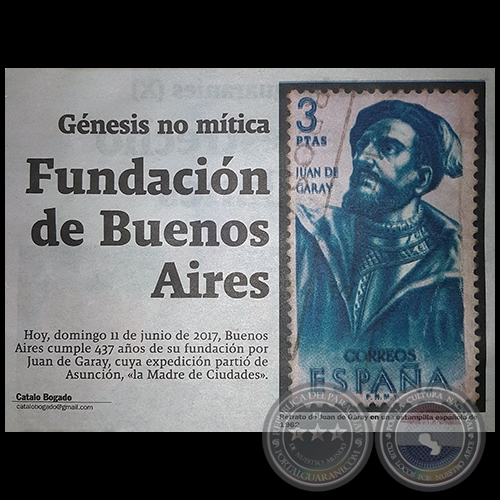 GÉNESIS NO MÍTICA - Fundación de Buenos Aires - Por CATALO BOGADO - Domingo, 11 de Junio de 2017